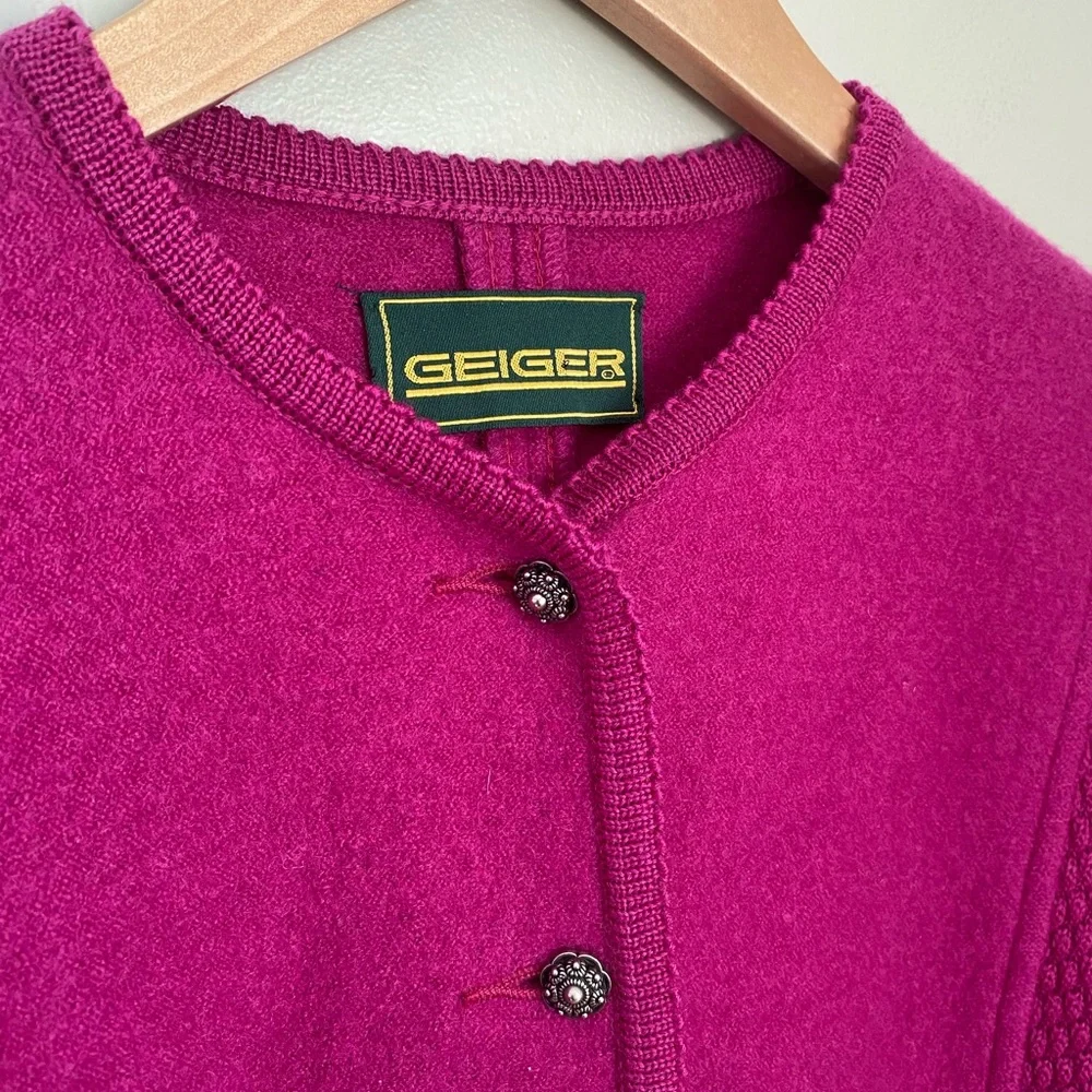 SOLD Vintage Geiger Wool Knit Cardigan Puffy Shoulder Alpine Folk Jacket M - Picture 4 of 13